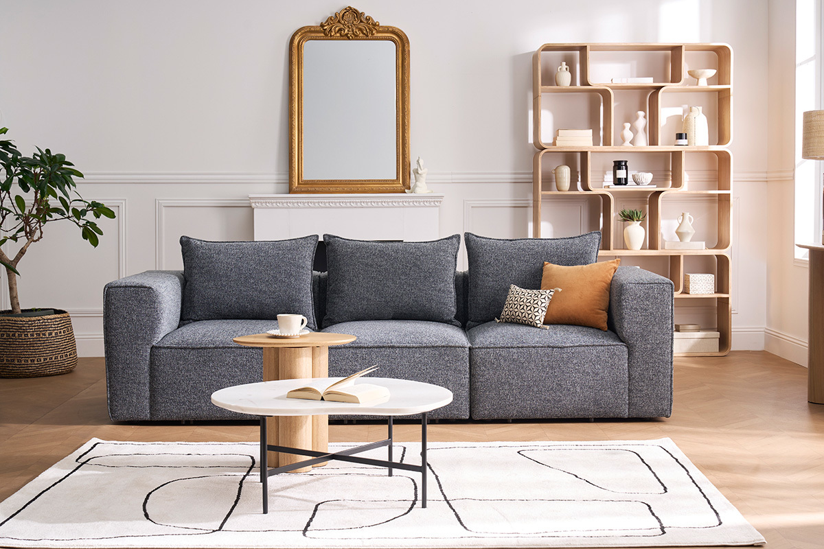 Tavolino design in marmo bianco e metallo nero L80 cm SASSO