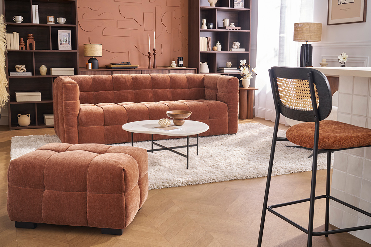 Tavolino design in marmo bianco e metallo nero L80 cm SASSO