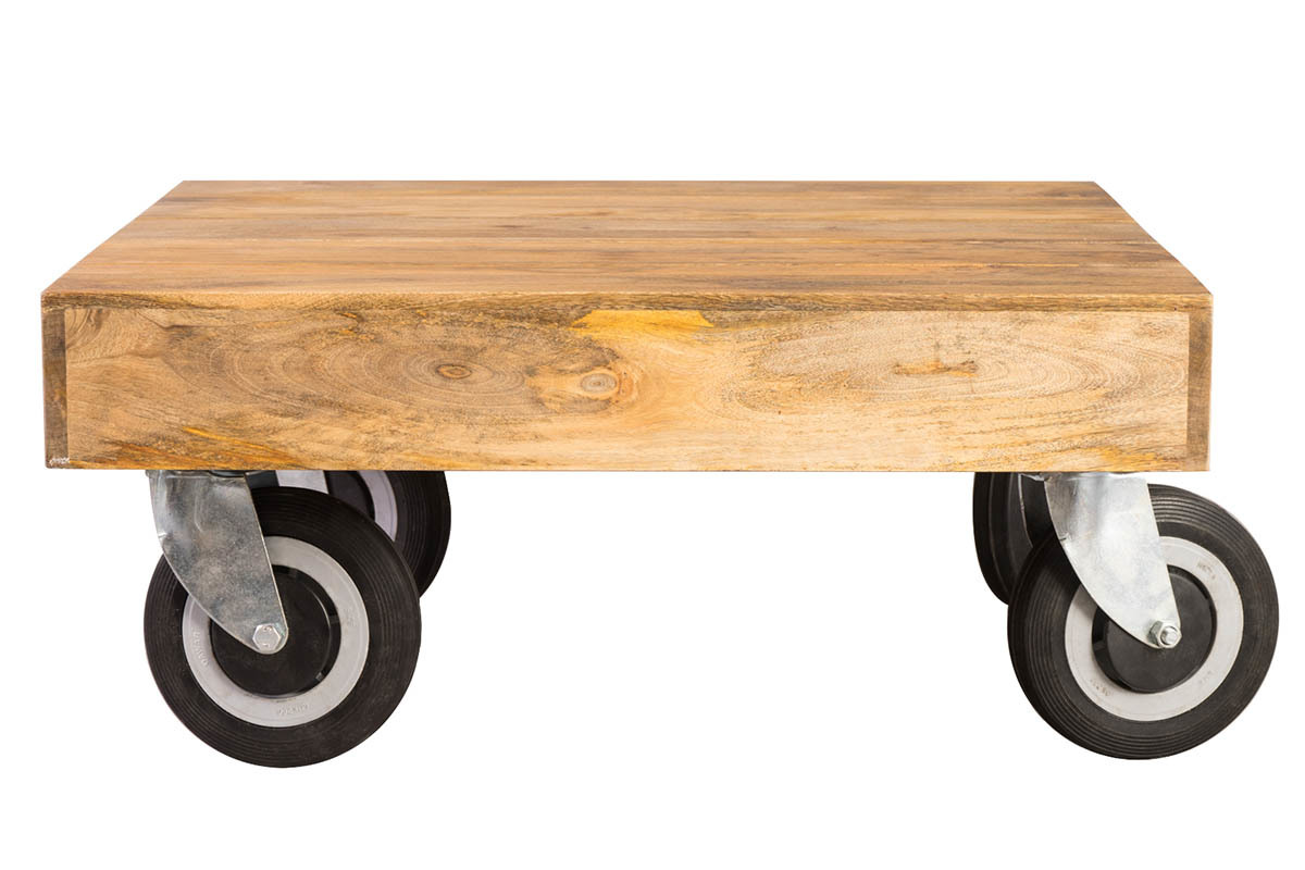 Tavolino design industriale quadrato con rotelle 80x80cm ATELIER