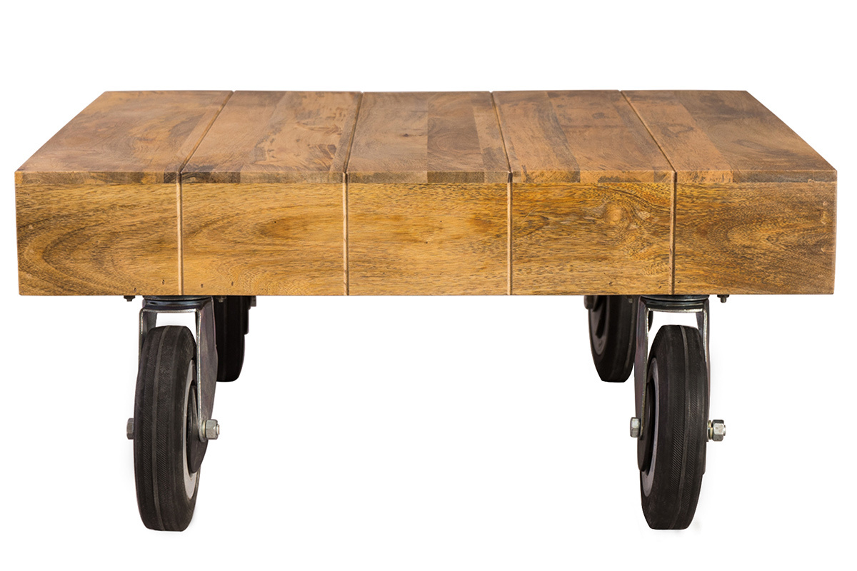 Tavolino design industriale quadrato con rotelle 80x80cm ATELIER