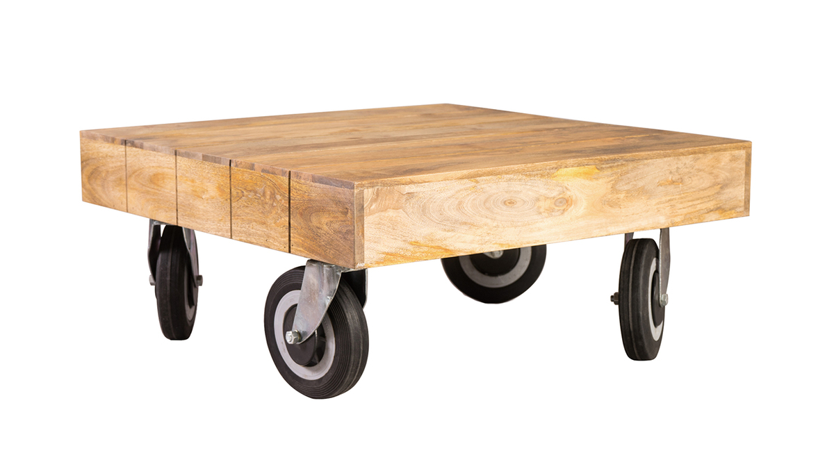 Tavolino design industriale quadrato con rotelle 80x80cm ATELIER
