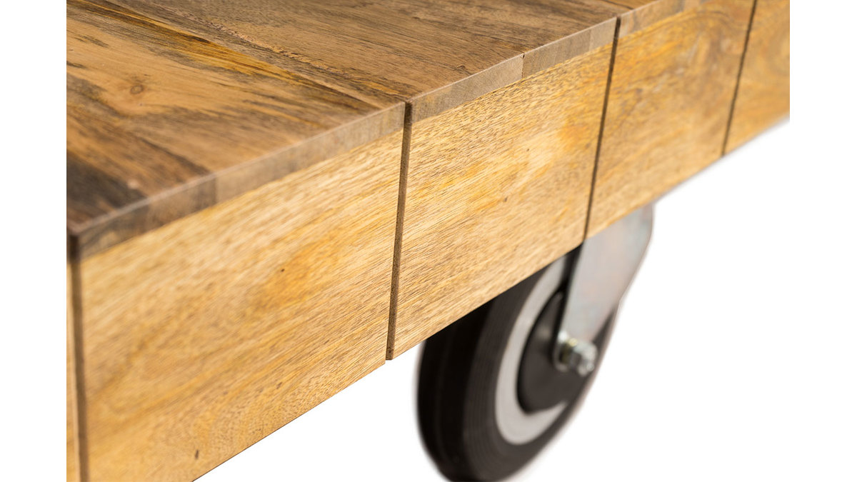 Tavolino design industriale quadrato con rotelle 80x80cm ATELIER