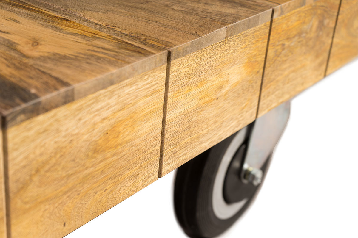 Tavolino design industriale quadrato con rotelle 80x80cm ATELIER