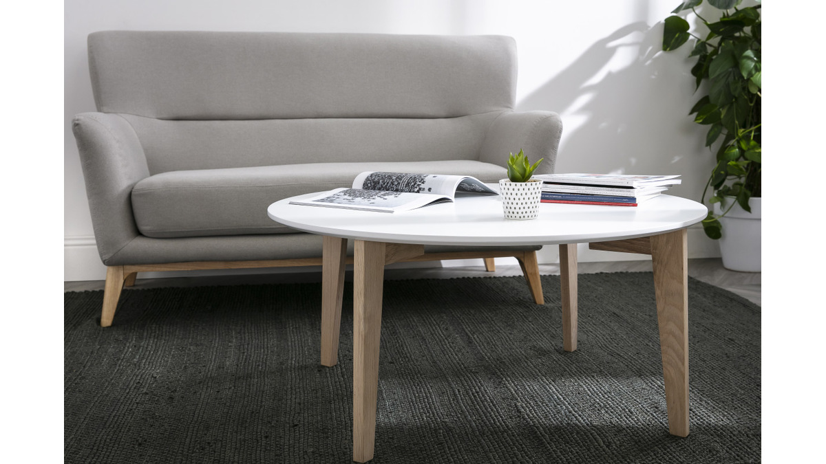 Tavolino design laccato bianco e legno naturale LARGO