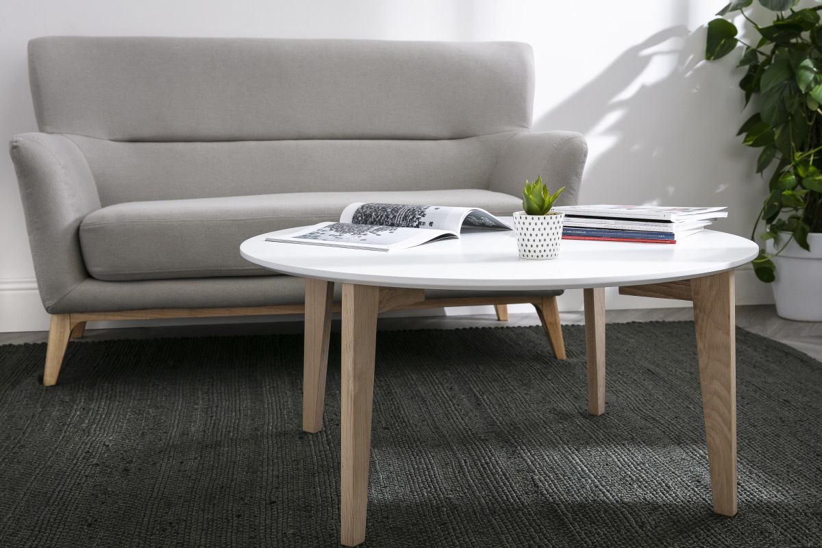 Tavolino design laccato bianco e legno naturale LARGO