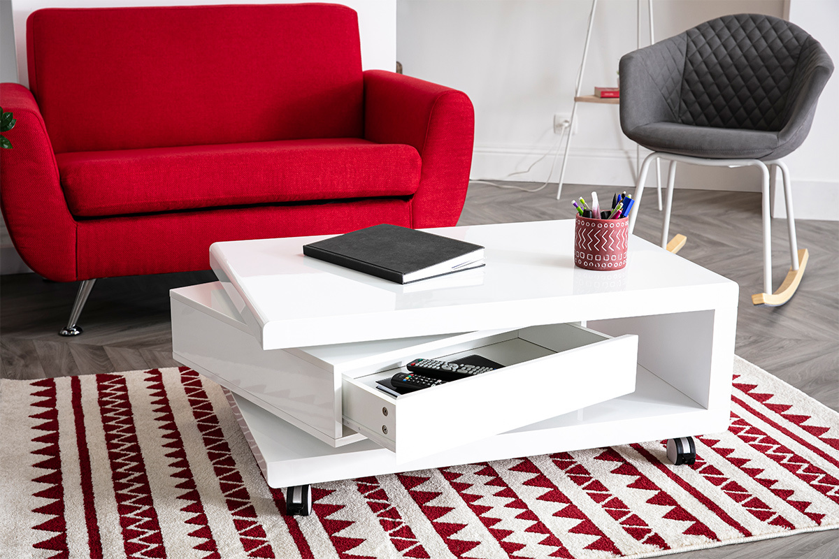 Tavolino design laccato bianco LIVO