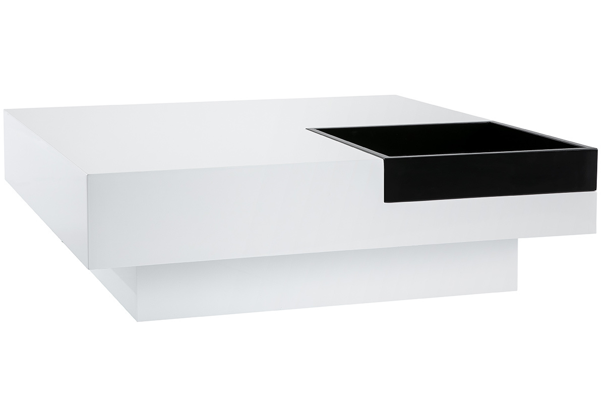 Tavolino design laccato bianco vassoio nero TEENA