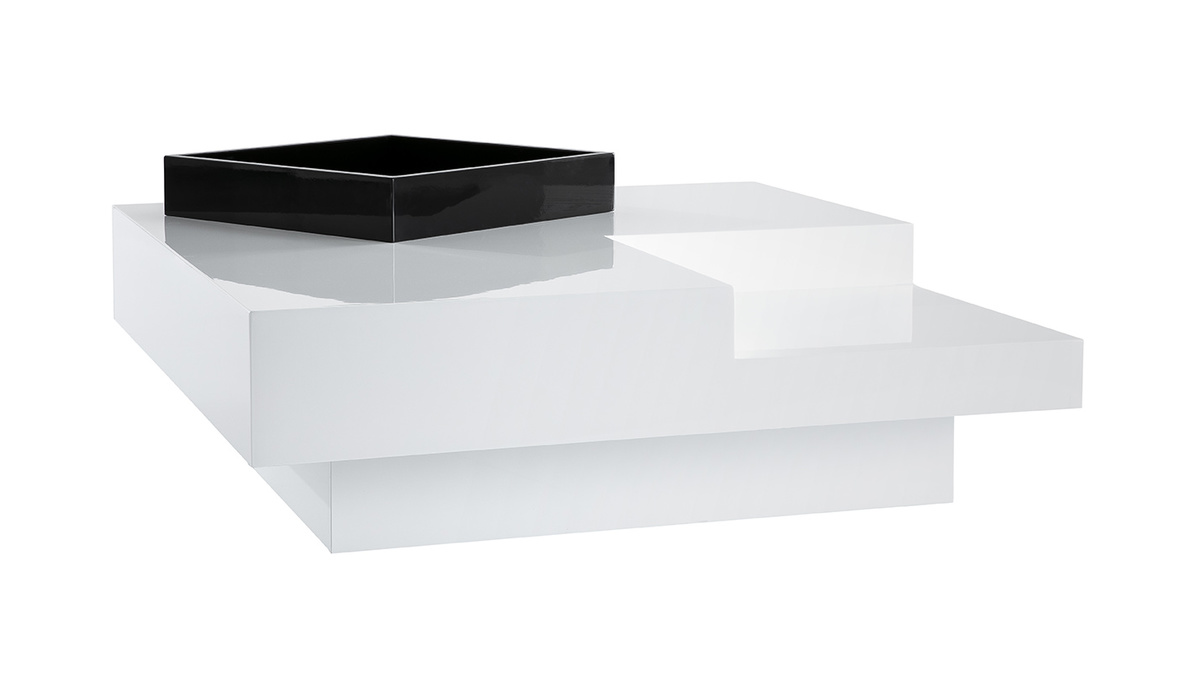 Tavolino design laccato bianco vassoio nero TEENA