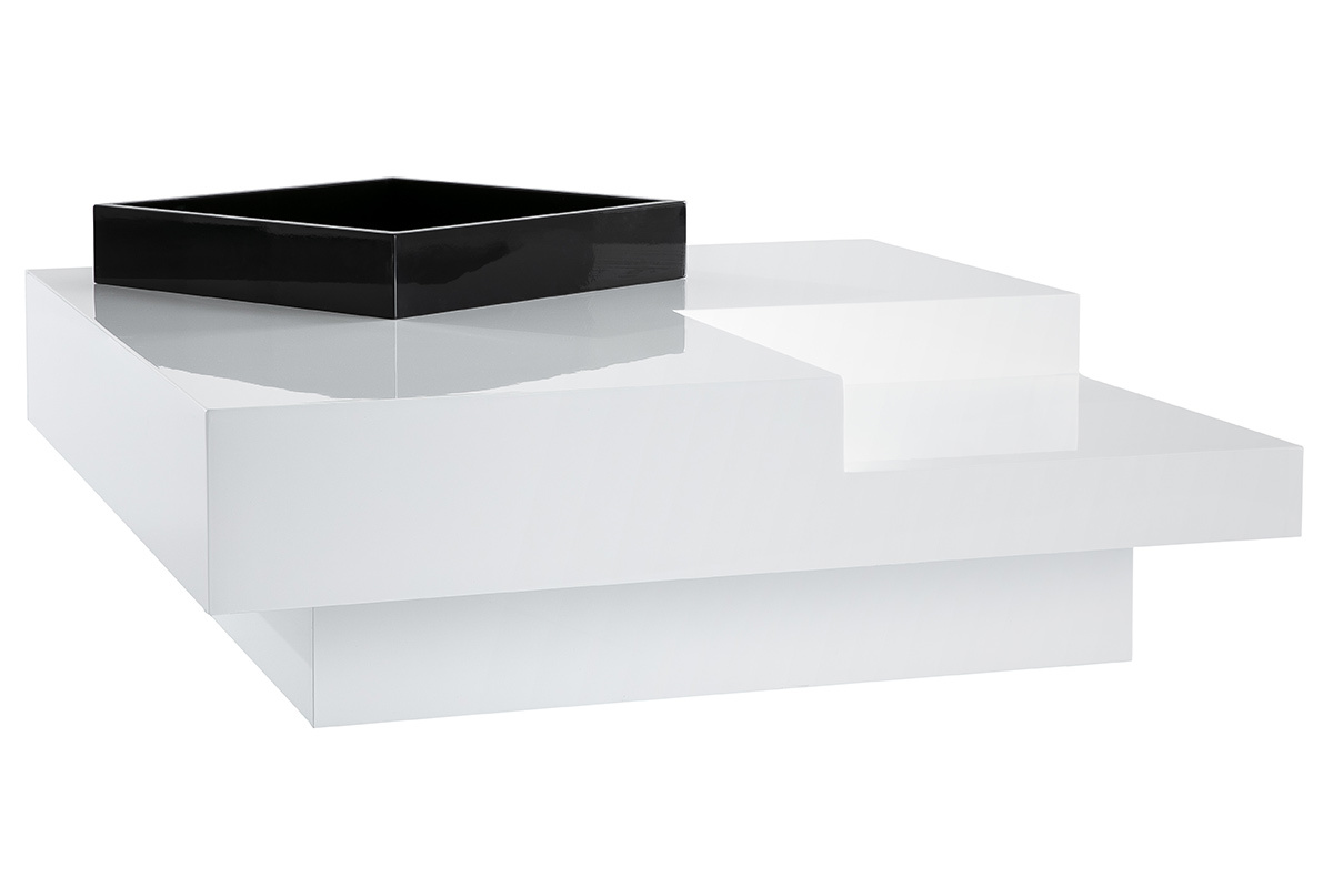 Tavolino design laccato bianco vassoio nero TEENA