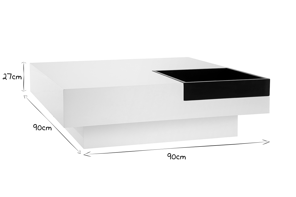 Tavolino design laccato bianco vassoio nero TEENA
