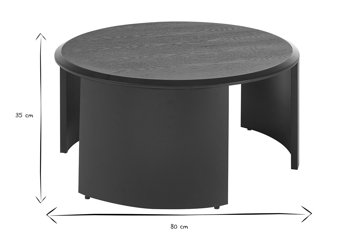 Dimensioni del tavolino da caff� di design rotondo ZAHRA in nero e bianco: 80 cm di diametro, 35 cm di altezza.