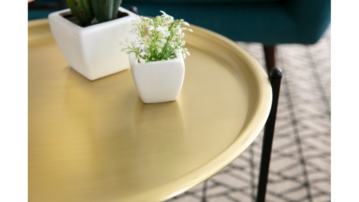 Tavolino design rotondo metallo dorato LUZ