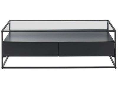 Tavolino di design con piano in vetro e cassetti neri - FINN 