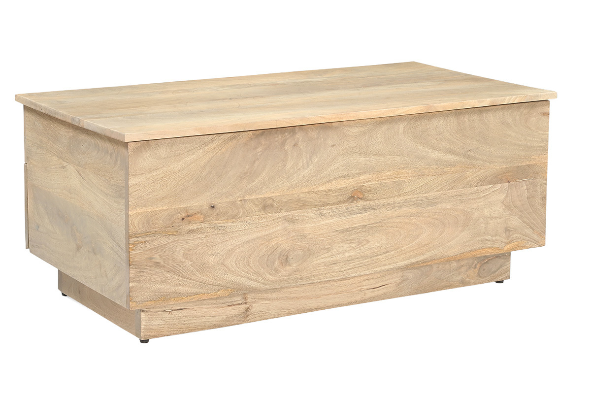 Tavolino da caff� rettangolare sollevabile in legno chiaro di mango massiccio, vista in 3/4