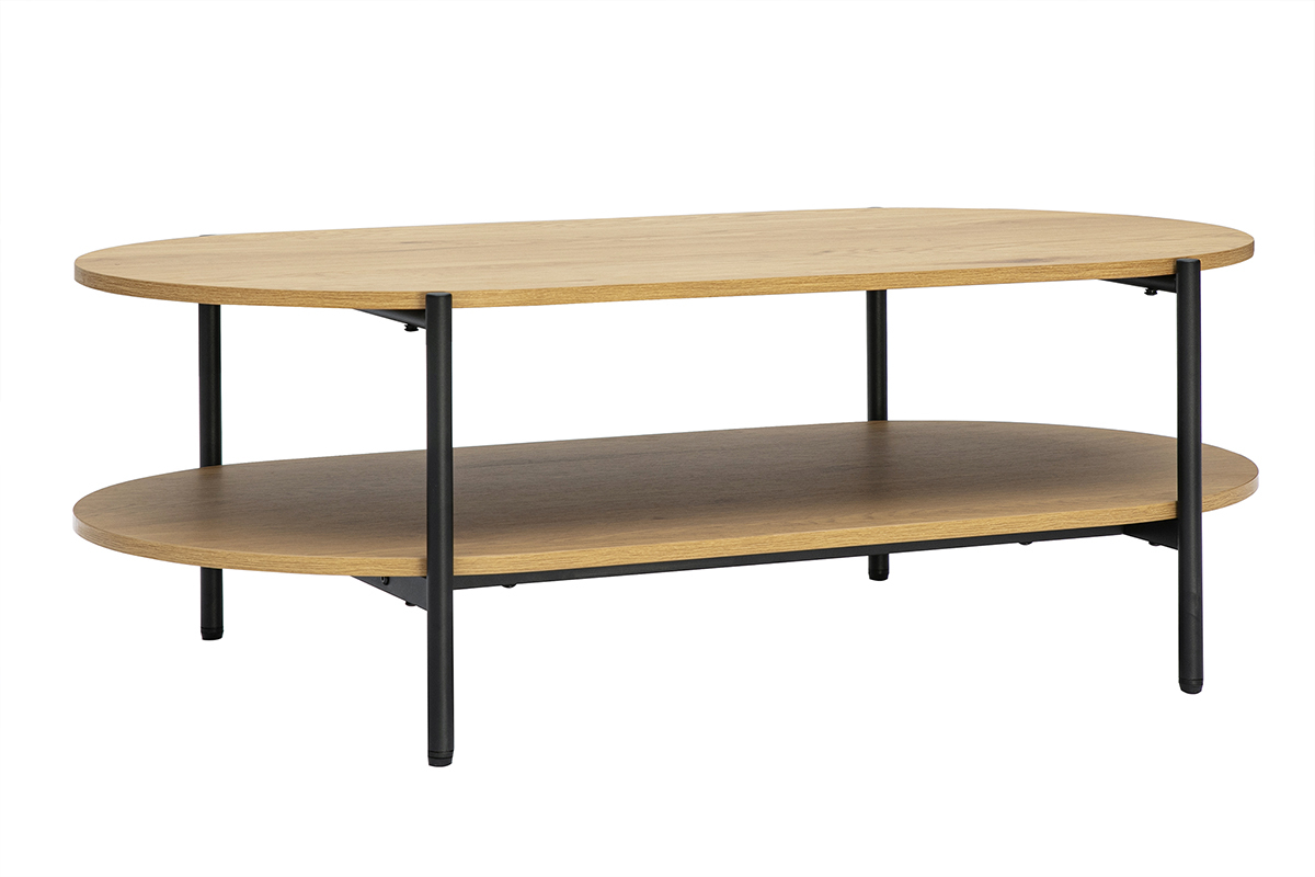 Tavolino ovale finitura legno chiaro quercia e metallo L115 cm BRUNA