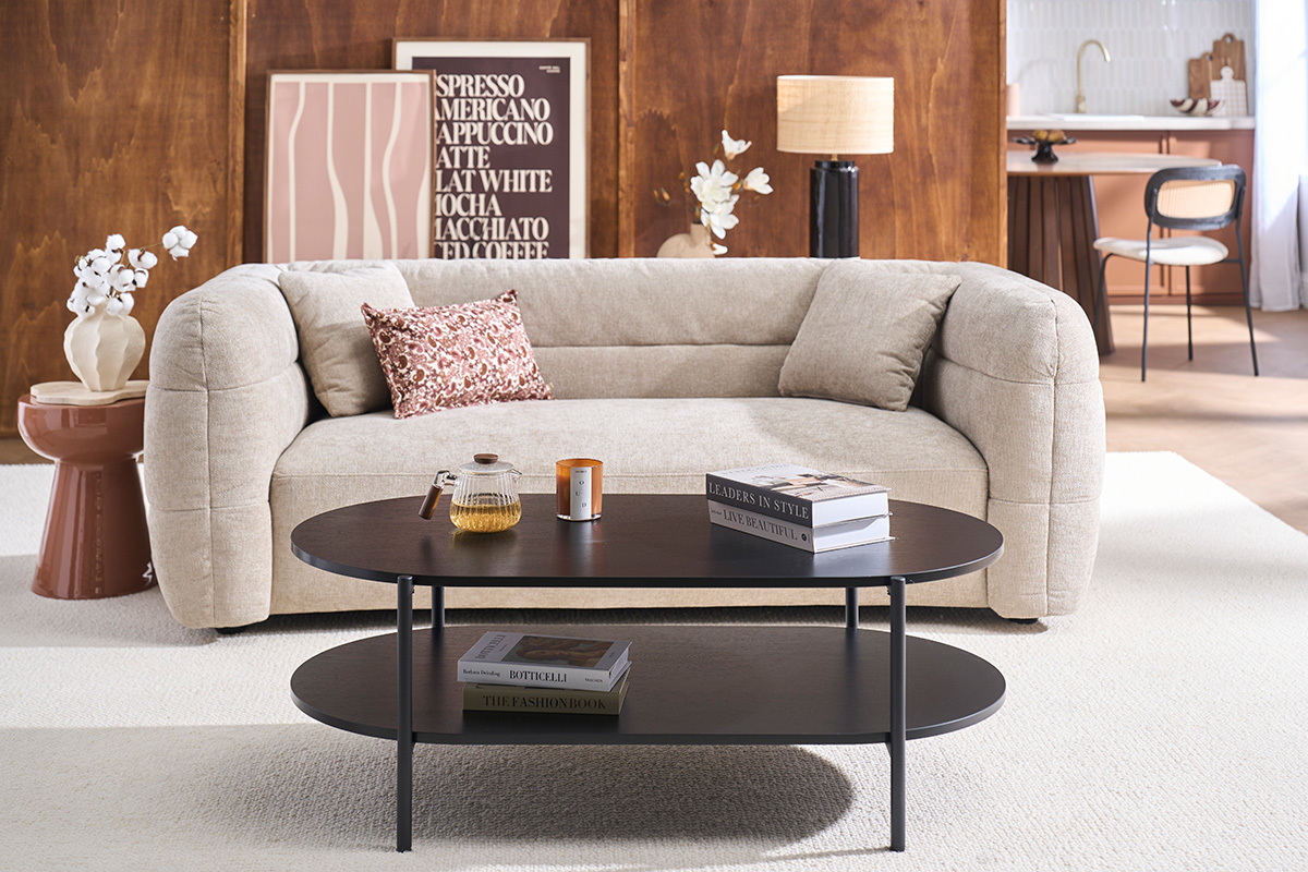 Tavolino ovale finitura legno chiaro quercia e metallo L115 cm BRUNA