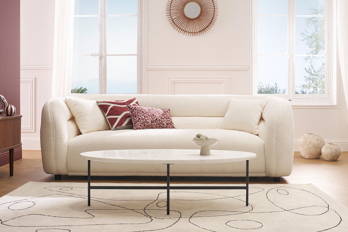 Tavolino ovale in marmo bianco e metallo nero L115 cm CARRARE
