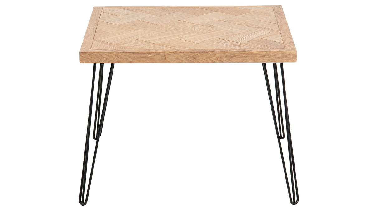 Tavolino quadrato MAKA effetto chevron e metallo L60 cm