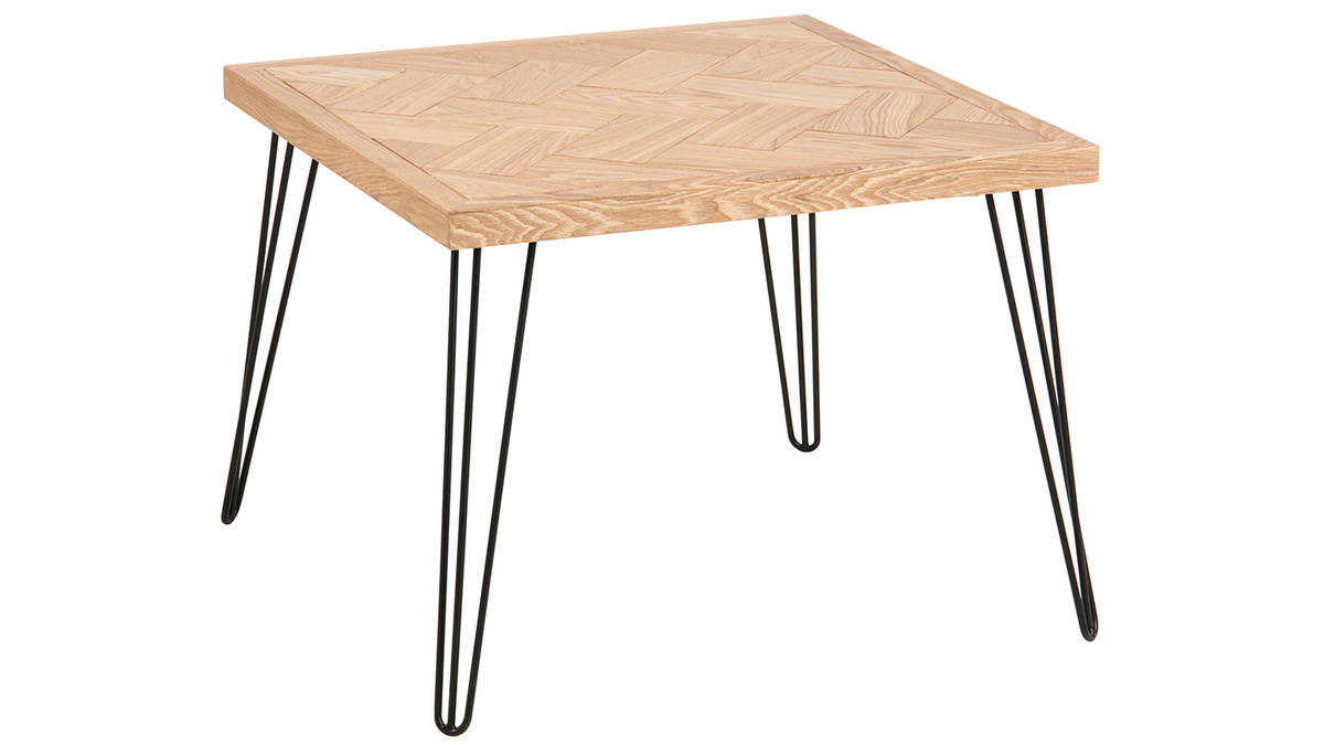 Tavolino quadrato MAKA effetto chevron e metallo L60 cm