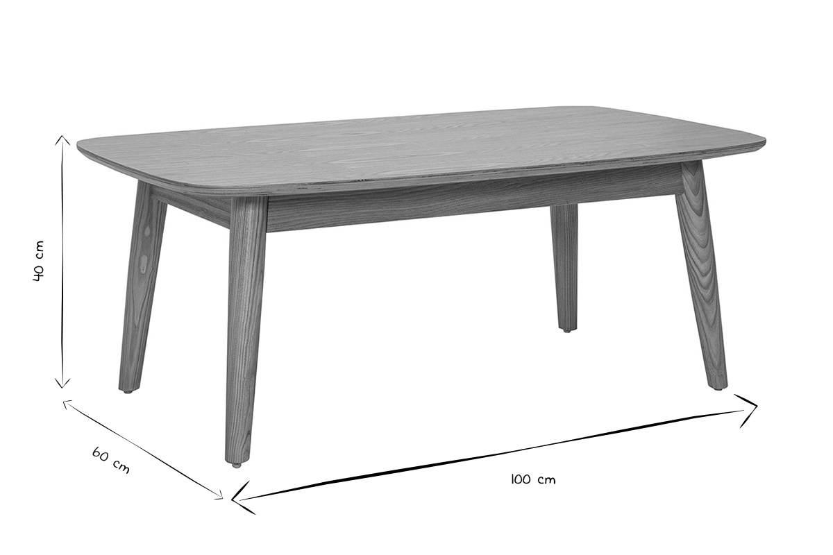 Tavolino rettangolare in legno chiaro di frassino con dimensioni L100 x P60 x H40 cm in nero e bianco