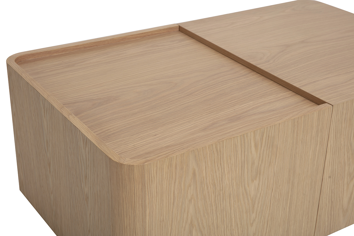 Tavolino da caff� rettangolare in legno chiaro di rovere con contenitore, vista dall'alto