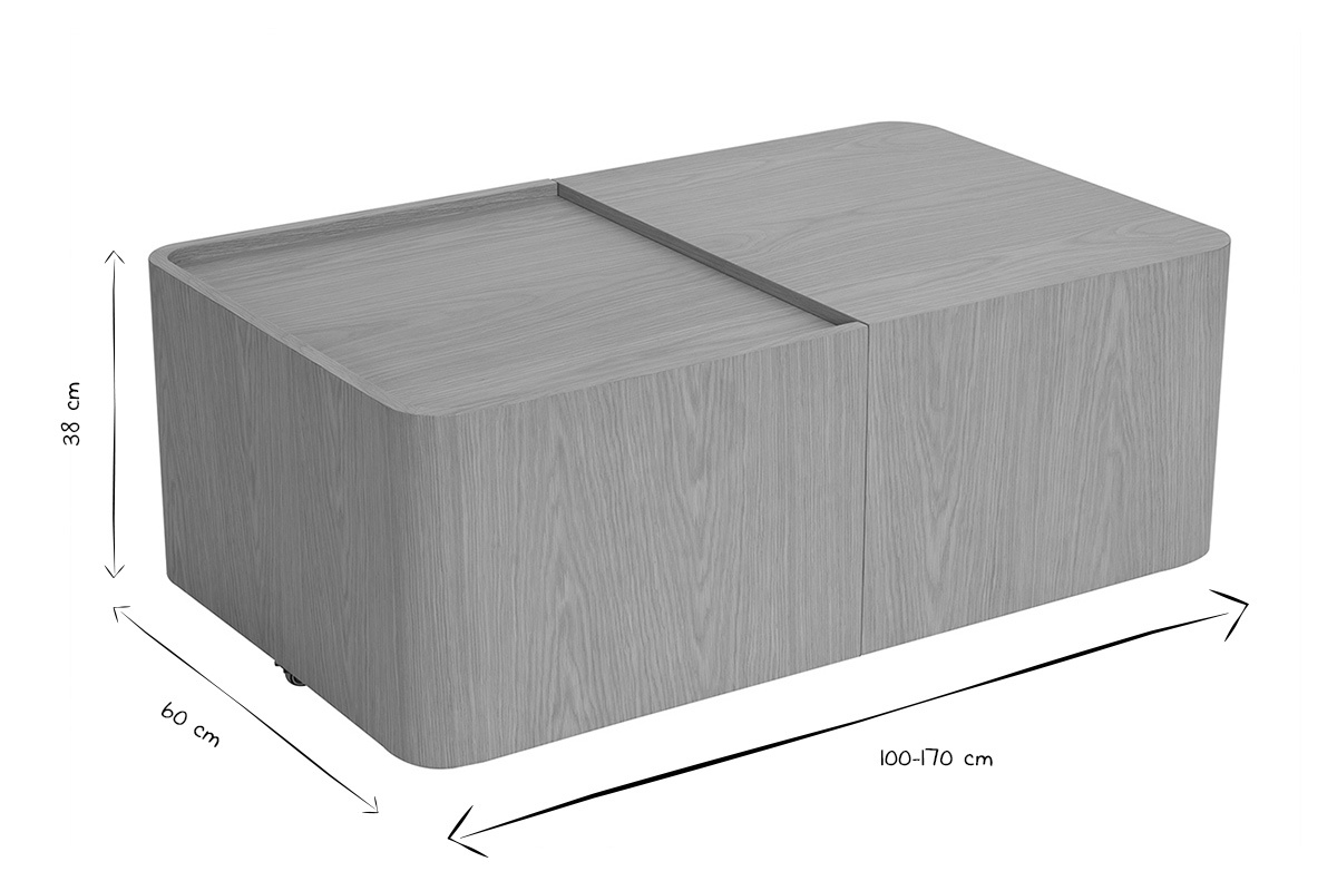 Dimensioni del tavolino BELLY in bianco e nero: L100-170 x P60 x H38 cm.