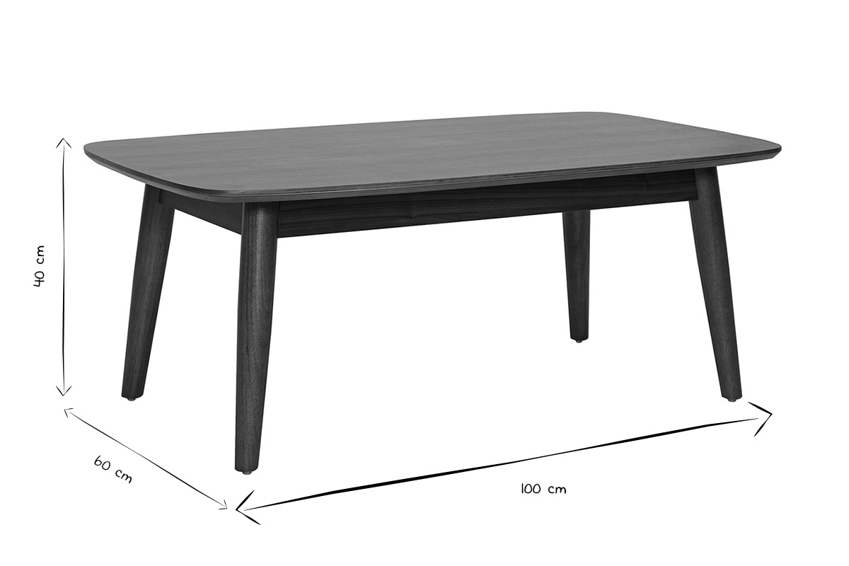 Dimensioni del tavolino rettangolare in bianco e nero: L100 cm x P60 cm x H40 cm.