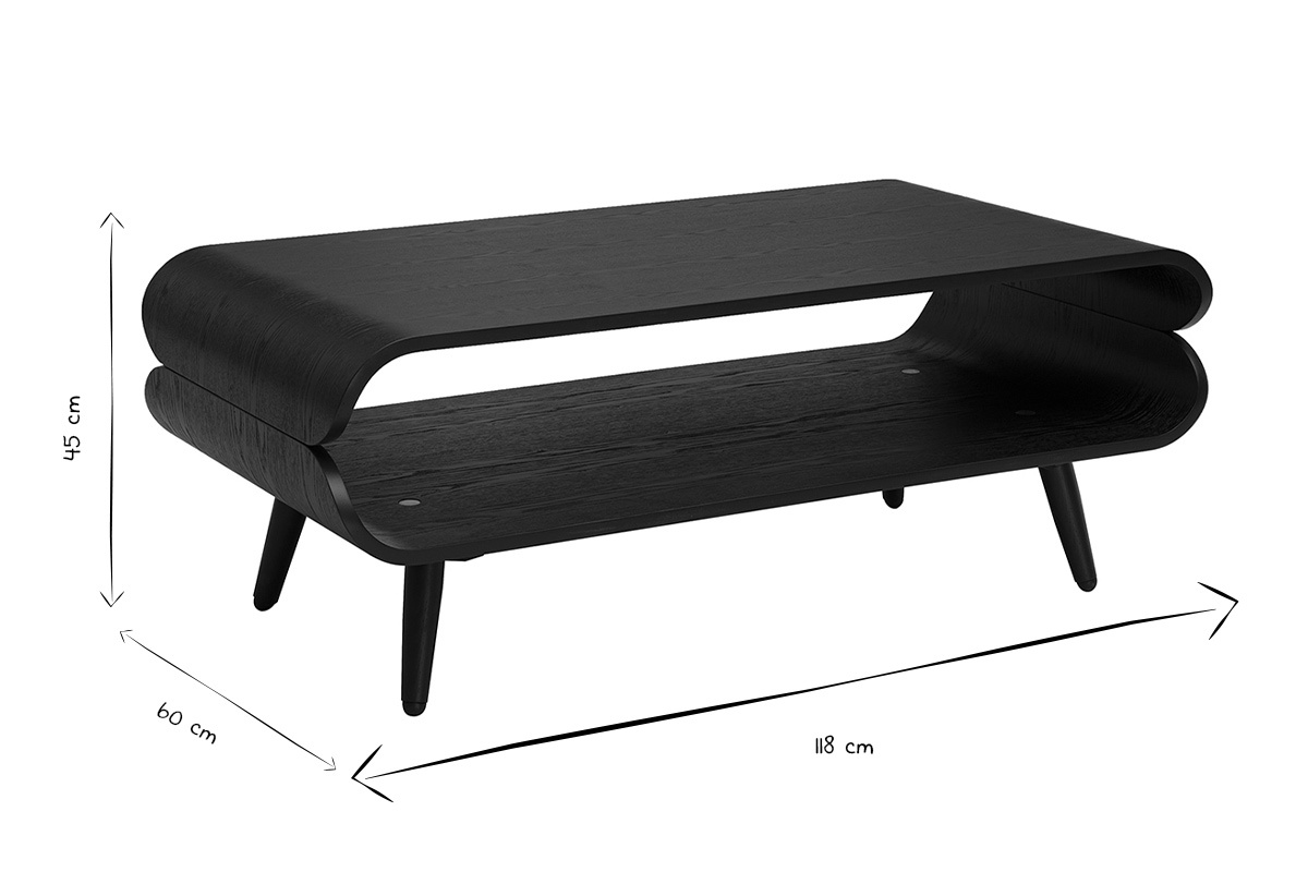 Dimensioni del tavolino rettangolare TAKLA in bianco e nero, L118 cm, H45 cm, P60 cm.