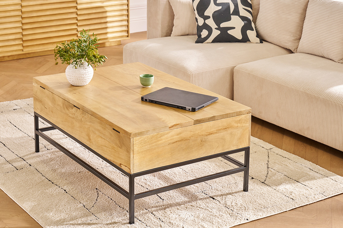 Tavolino rialzabile industriale legno di mango e metallo L110 cm YPSTER