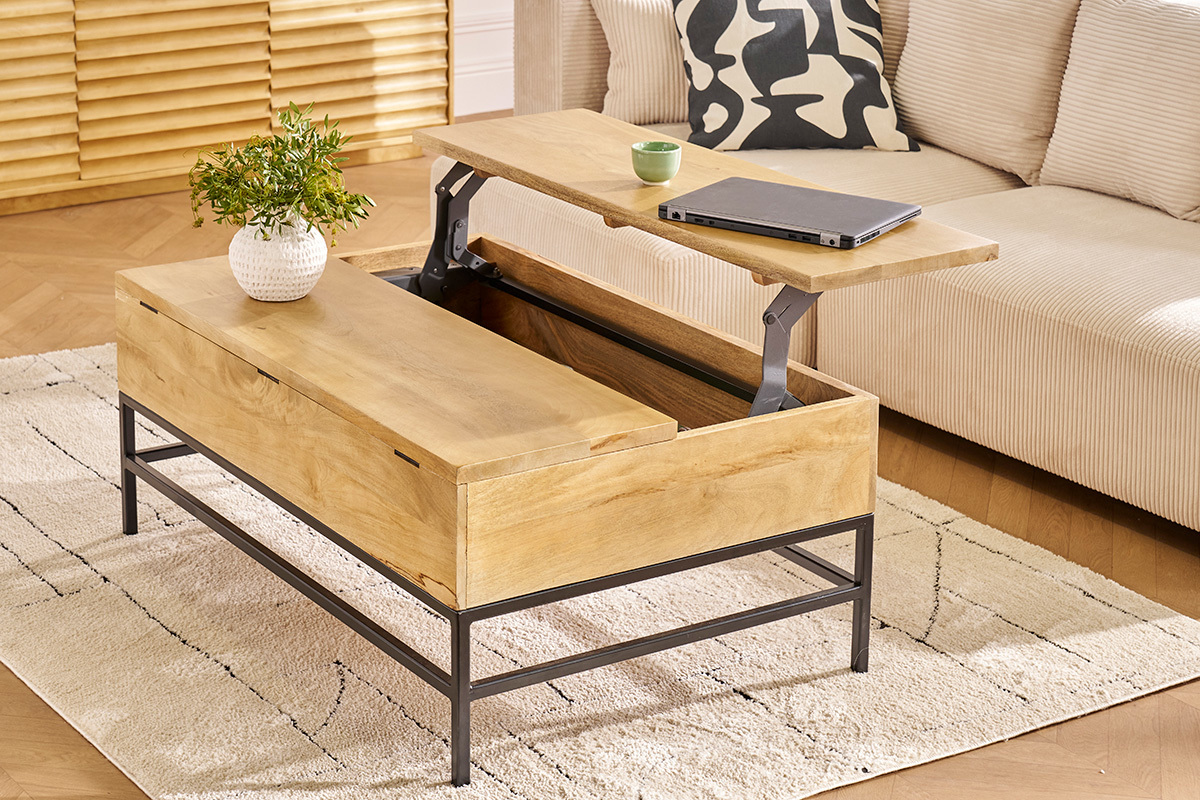 Tavolino rialzabile industriale legno di mango e metallo L110 cm YPSTER