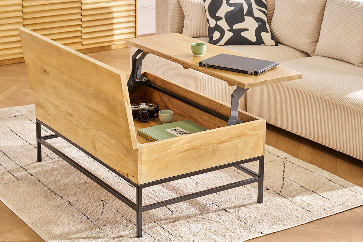 Tavolino rialzabile industriale legno di mango e metallo L110 cm YPSTER