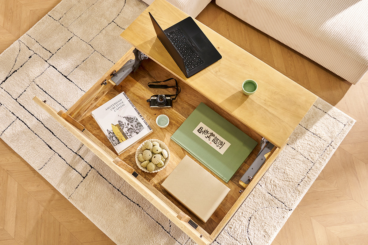 Tavolino rialzabile industriale legno di mango e metallo L110 cm YPSTER