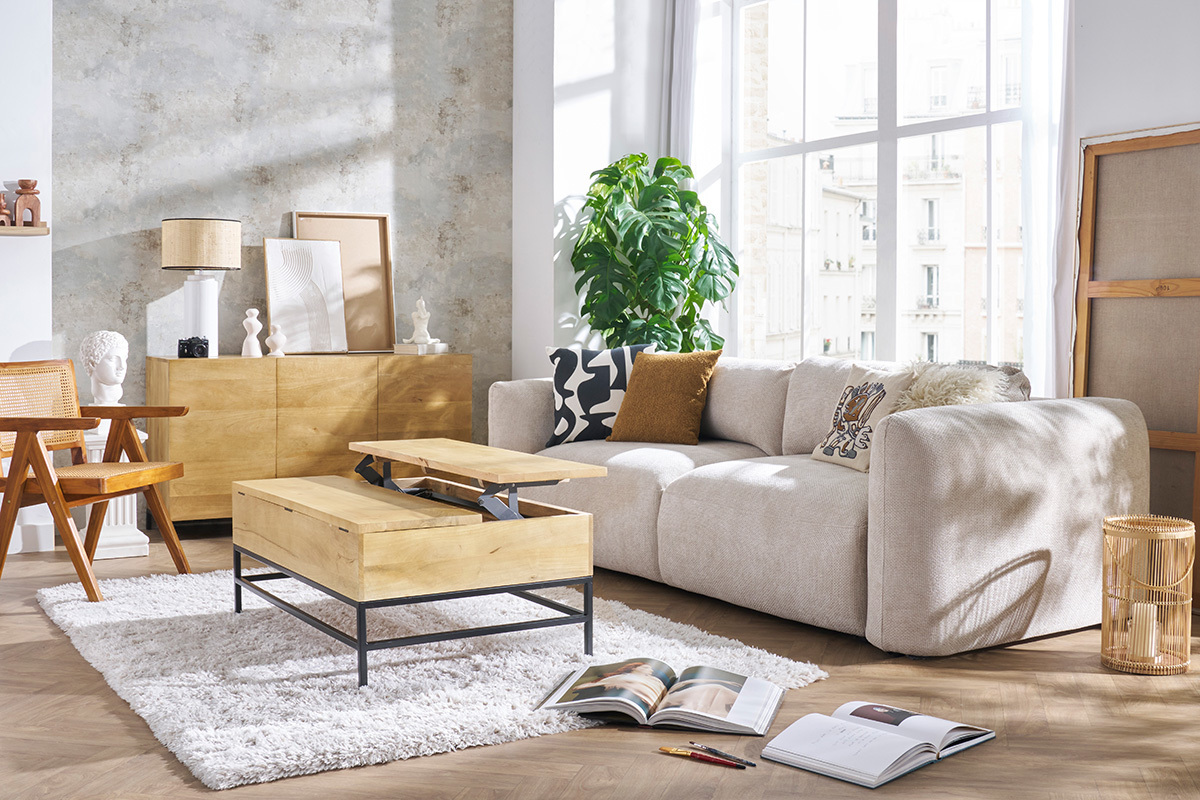 Tavolino rialzabile industriale legno di mango e metallo L110 cm YPSTER