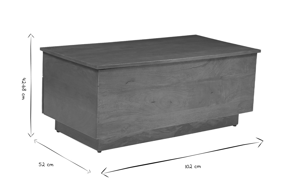 Dimensioni del tavolino da caff� NEXO: 42-68 cm (altezza), 52 cm (larghezza), 102 cm (lunghezza) in nero e bianco.