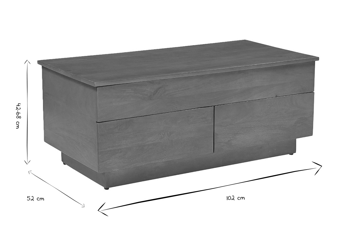 Tavolino rialzabile rettangolare in legno scuro di mango massiccio L102 cm NEXO