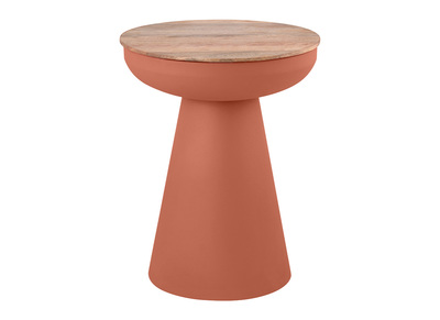 Tavolino rotondo design con vano in metallo terracotta e legno massello di manghime H52 cm TAM