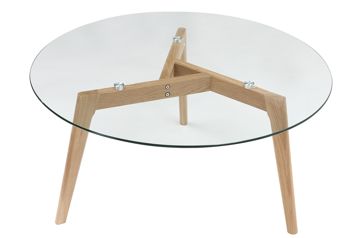 Tavolino rotondo design contemporaneo vetro e legno DAVOS