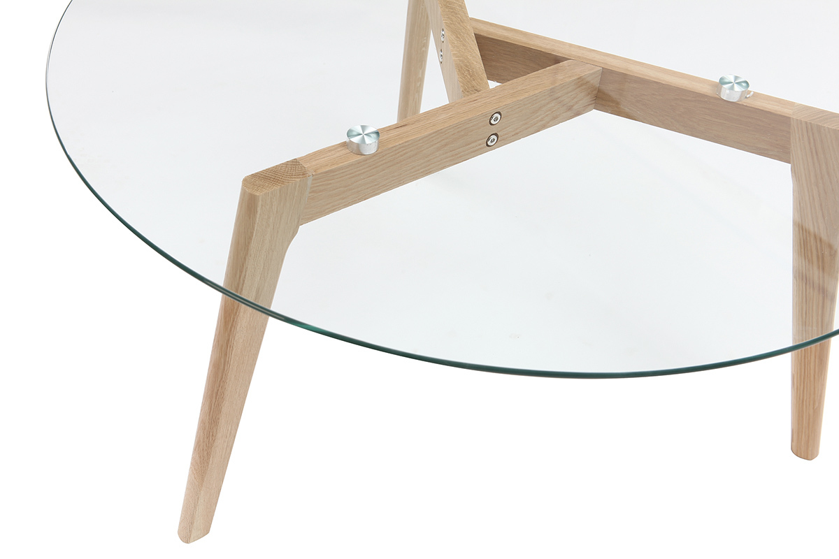 Tavolino rotondo design contemporaneo vetro e legno DAVOS