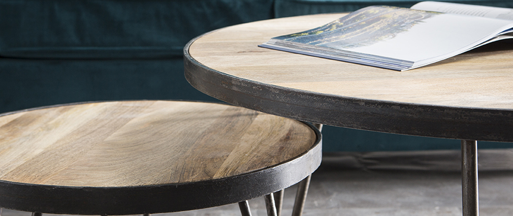 Tavolino rotondo design industriale 80x45cm ATELIER