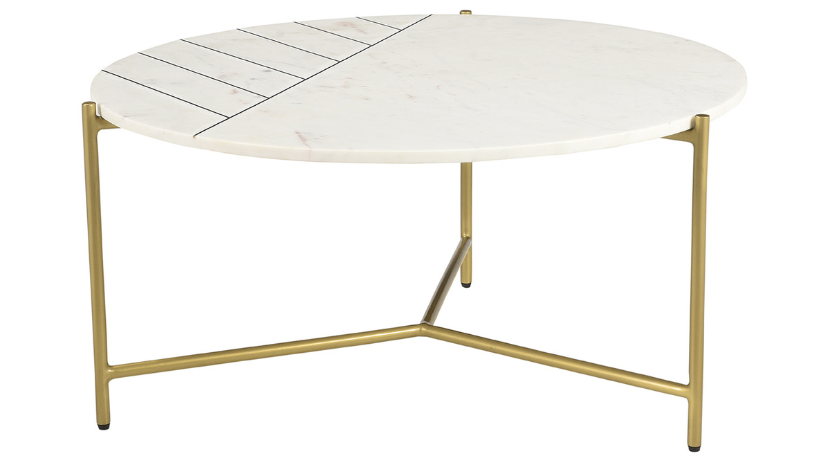 Tavolino rotondo di design in marmo bianco e ottone 90cm SILLON - Miliboo