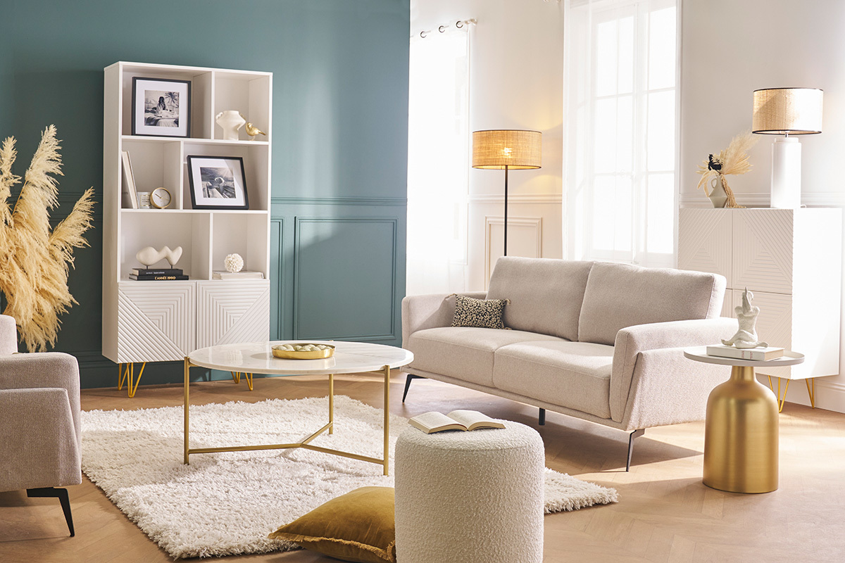 Tavolino rotondo di design in marmo bianco e ottone 90cm SILLON