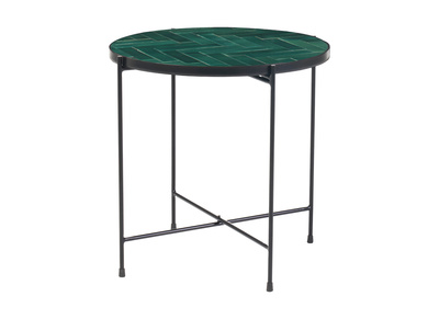 Tavolino rotondo in ceramica verde scuro e metallo nero D50 cm KOTTA
