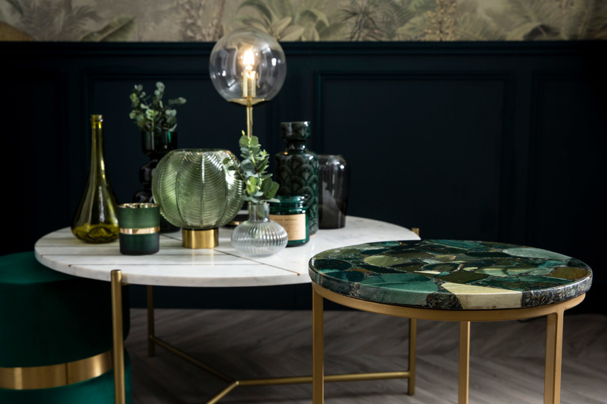 Tavolino rotondo in diaspro verde D40 cm PIETRA