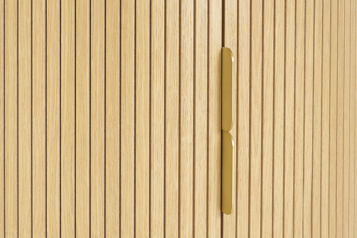 Tavolino rotondo in finitura legno chiaro rovere con 2 ante scorrevoli D80 cm EPIC
