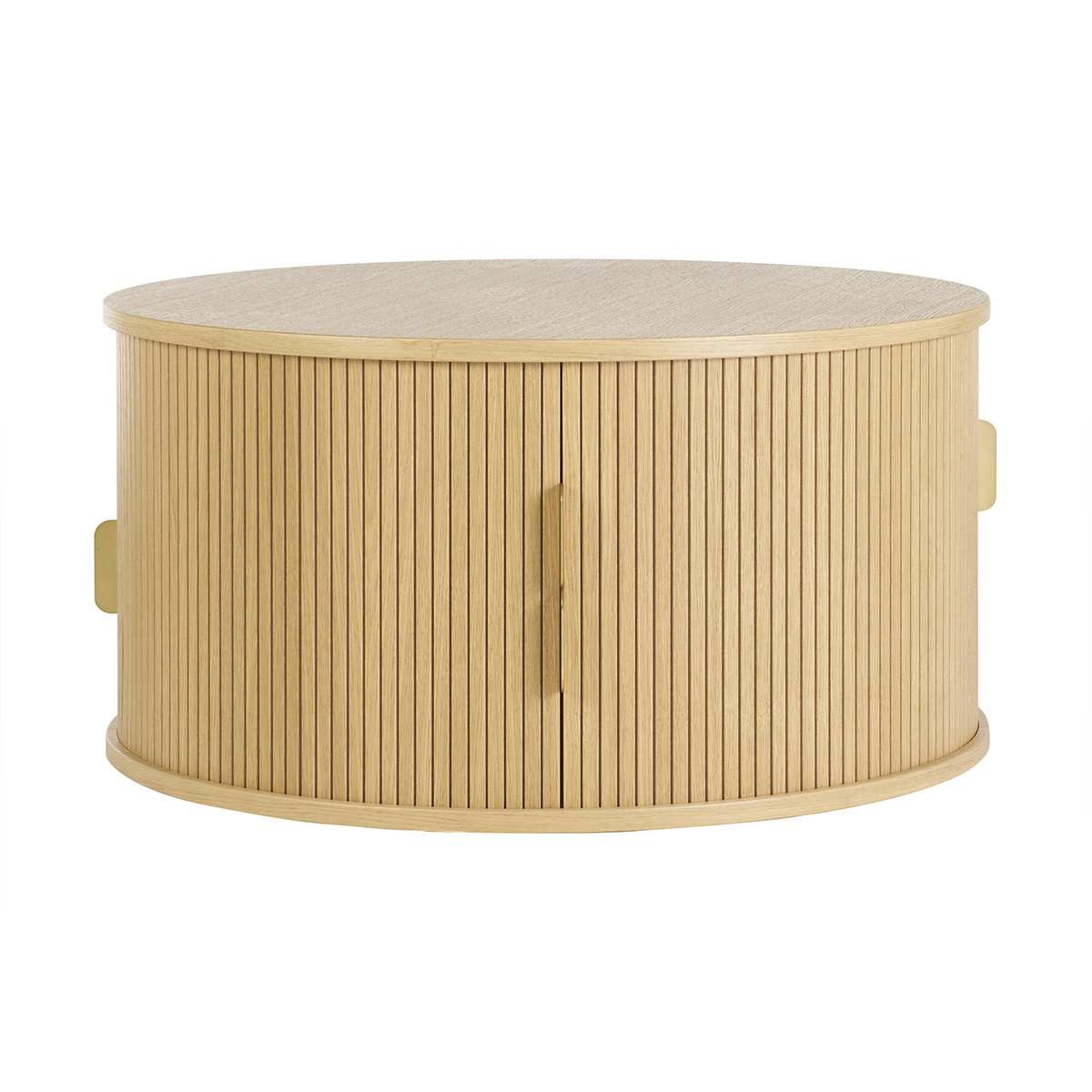 Tavolino rotondo in finitura legno chiaro rovere con 2 ante scorrevoli D80 cm EPIC