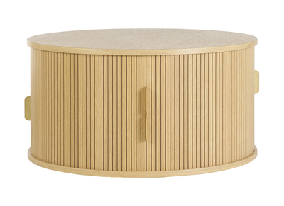 Tavolino rotondo in finitura legno chiaro rovere con 2 ante scorrevoli D80 cm EPIC