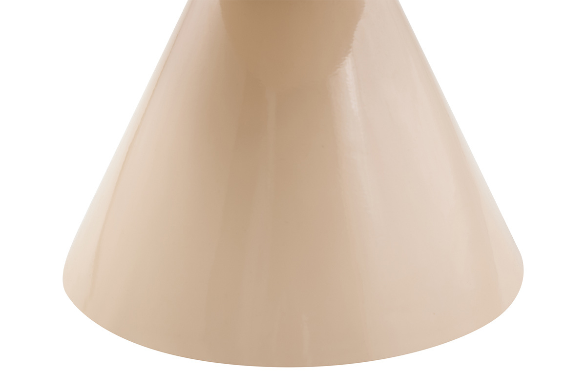 Dettaglio del piede cilindrico del tavolino rotondo in metallo smaltato beige AMINA