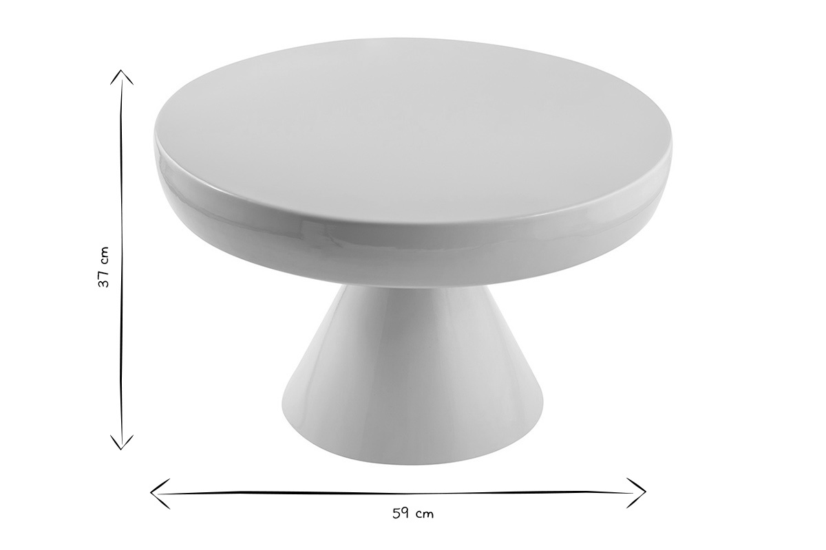 Dimensioni del tavolino rotondo in metallo smaltato beige D59 cm, vista dall'alto, altezza 37 cm.
