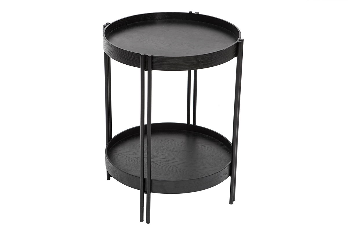Tavolino rotondo in rovere nero e finitura metallo D45 cm TWICE