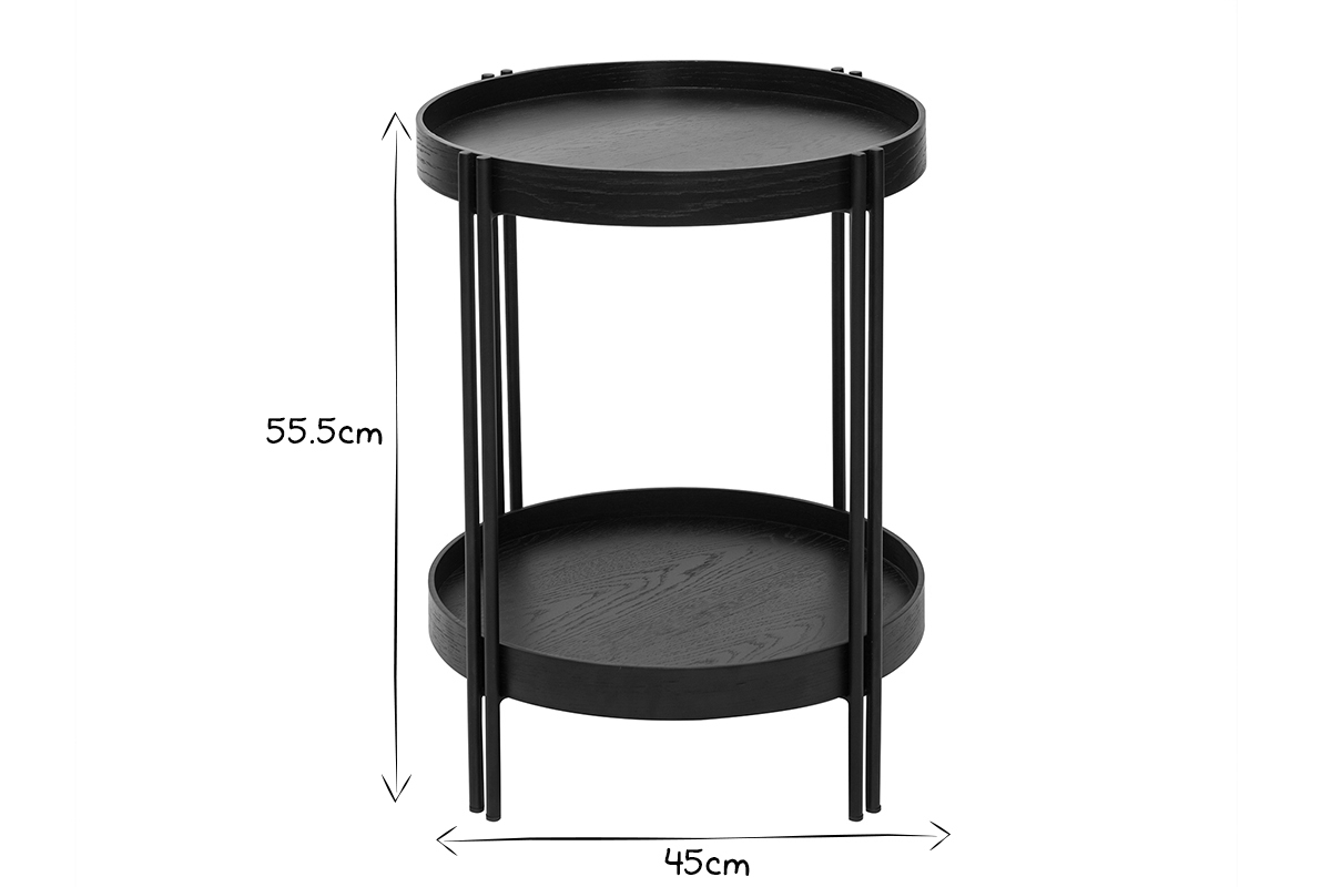 Tavolino rotondo in rovere nero e finitura metallo D45 cm TWICE